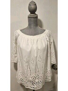Miss Kelly 1999 Medium White Eyelet Shirt Blouse Top